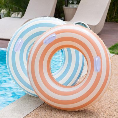 2 PCS Striped Pool Floats for Adults -35 inch Swimming Rings Tube with Handles -Inflatable Pool Float Tube for Adults Pool Floats for The Beach, Party, Vacation (Blue and Orange, L)
