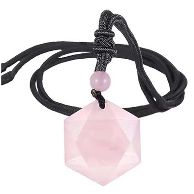 ZYIBPMSJKQCFK 29x29x5mm Pendant Natural Stone Pendant Rope Chain Necklace ,Rose Quartz,60cm