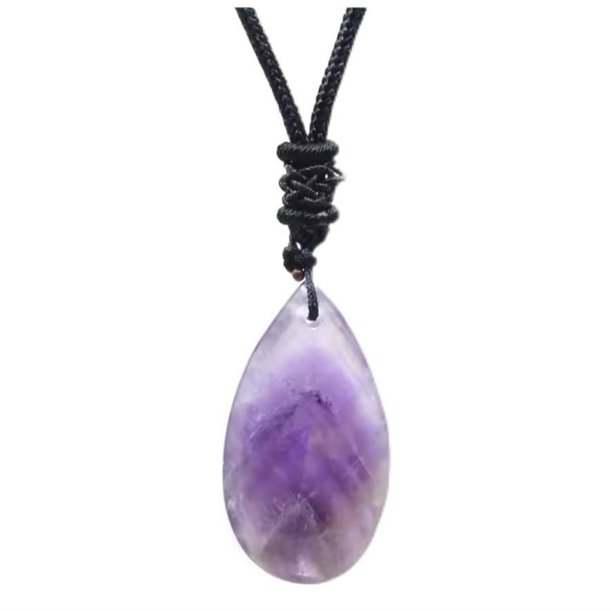 35 * 20mm Natural Quartz Stone Necklace Agates Stone Pendant Necklace,Amethyst,60cm