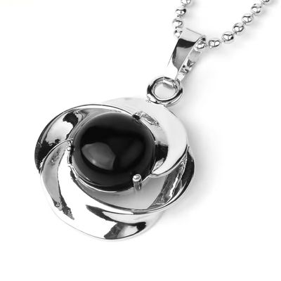 30 * 19mm Natural Stone Pendant Necklace Silver Flower Pendants Women,Black Onyx Chain,45cm