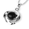 30 * 19mm Natural Stone Pendant Necklace Silver Flower Pendants Women,Black Onyx Chain,45cm view 1