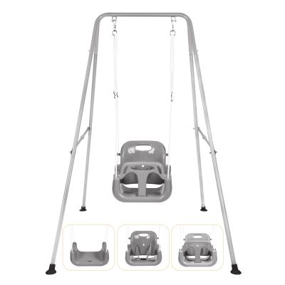 3-in-1 Toddler Swing Set, Indoor & Outdoor Baby Swing Heavy Duty Swing Set with Foldable Metal Stand for Aged 6 Months to 10 Years Old, Easy to Assemble and Store (Gary)
