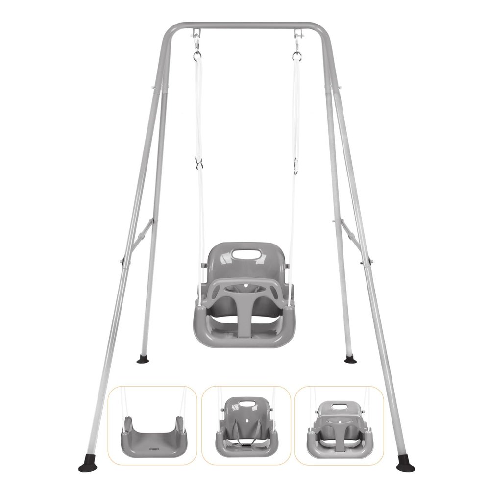 3-in-1 Toddler Swing Set, Indoor & Outdoor Baby Swing Heavy Duty Swing Set with Foldable Metal Stand for Aged 6 Months to 10 Years Old, Easy to Assemble and Store (Gary)