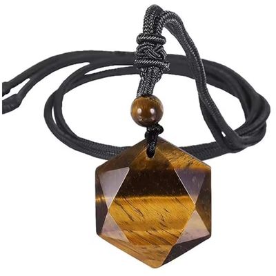 ZYIBPMSJKQCFK 29x29x5mm Pendant Natural Stone Pendant Rope Chain Necklace ,Tiger Eye Stone,60cm
