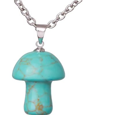 2.8 * 2.03cm Pendant Necklace Natural Stone Pink Quartz Charm Stainless Steel Necklaces For Women,Turquoise Chain,65.3cm