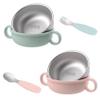 EsOfficce Stainless Steel Baby Bowls, 8.5fl Oz Kids Bowl with Anti-scald Removable Silicone Shell, BPA Free Baby Feeding Bowls with Fork Spoon for Snacks, Ice Cream, Cereal, Soup, Fruit (Pink+Green) view 1