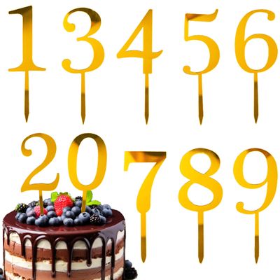 10 Pcs Gold Acrylic Number Cake Toppers - 0-9 Digit Set for Birthday, Wedding & Anniversary Cake Decorations