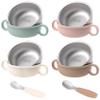 EsOfficce Stainless Steel Baby Bowls, 8.5fl Oz Kids Bowl with Anti-scald Removable Silicone Shell, BPA Free Baby Feeding Bowls with Fork Spoon for Snacks, Ice Cream, Cereal, Soup, Fruit (4 Colors) view 1