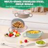 EsOfficce Stainless Steel Baby Bowls, 8.5fl Oz Kids Bowl with Anti-scald Removable Silicone Shell, BPA Free Baby Feeding Bowls with Fork Spoon for Snacks, Ice Cream, Cereal, Soup, Fruit (4 Colors) view 2