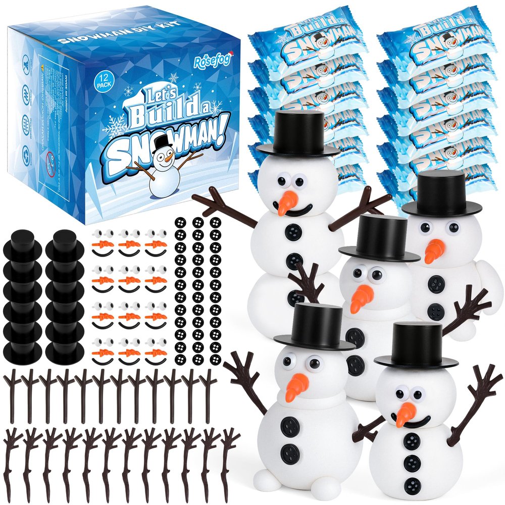 12 Pack Build a Snowman Indoor Decor, Christmas Crafts, Snowman Making Kit for Kid, Christmas Stocking Stuffers for Girls, Boys, Creative Kids Air Dry Modeling Clay for Holiday Activities