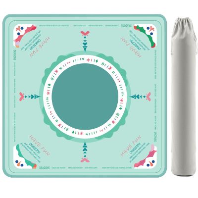 2F22E Mahjong Table Mat for American Mahjong, Neoprene Non-Slip Noise Reduction Mat with Printed Rules, 32.4 x 32.4 Inch Cyan Table Cover for Poker, Cards & Board Games