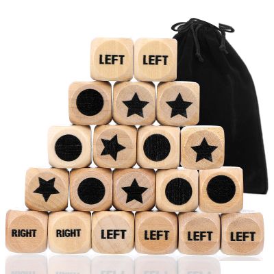 Hpmjz 15 Pcs Left Right Center Game Dice 16mm Wooden Dice with Drawstring Bag Standard Size 6 Sided for Left Right Center Game Dices Accessorie Family Indoor Outdoor Travel Easy to Store and Carry