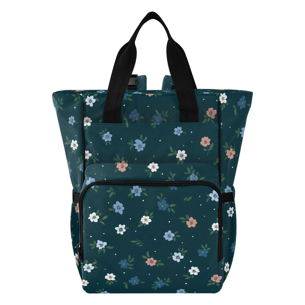 zyrtty Baby Diaper Bag Backpack White Pink Blue Floral Pattern Large Tote Baby Bag for Boys, Girls, Waterproof Multi Function Diaper Backpack, Travel Essentials for Moms