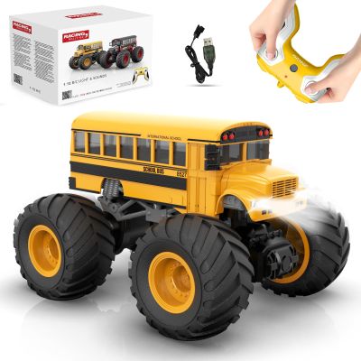EversaleT 1/18 Remote Control School Bus Toy for Kids, 2.4GHz RC Monster Truck Toy with LED Lights & Sound, Rechargeable Electric Vehicle, Gift for Boys Girls