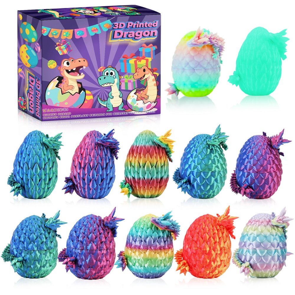 12PCS 3D Printed Dragon Eggs, Cool Stuff Fun Gifts, Mini Dragon Egg Set Articulated Crystal Dragons Fidget Toy for Boy Girls Kids Easter Basket Stuffers (12 Pcs)