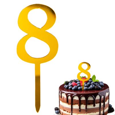 3 Pcs Numbers Cake Topper Mirror Acrylic Number 8 Cake Decor Gold Number Cake Decoration for Wedding Anniversary Birthday Party Supplies