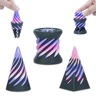 3 Packs Impossible Spiral Cone Fidget Toys,3D Printed Pyramid Passthrough Sculpture,Mini Sensory Toy for Stress Relief Anxiety,Stocking Stuffers for Adults & Kids Gifts (Purple Pink)