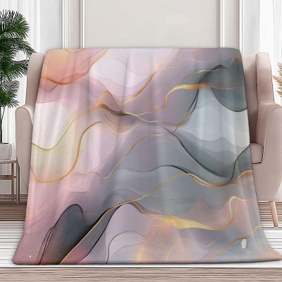 Fleece Baby Blanket for Girls Boys Pink Throw 50"x60" Marble Gold Line, Fluffy Fuzzy Flannel Soft Warm Plush Cozy Bed Blanket for Home Decor, Toddlers Infant