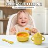 Imagination Junction Silicone Feeding Set, Suction Cup Bowl, Silicone Spoon and Fork, Cutlery Feeding Supplies, 4 Piece Set/yellow (Yellow) view 4