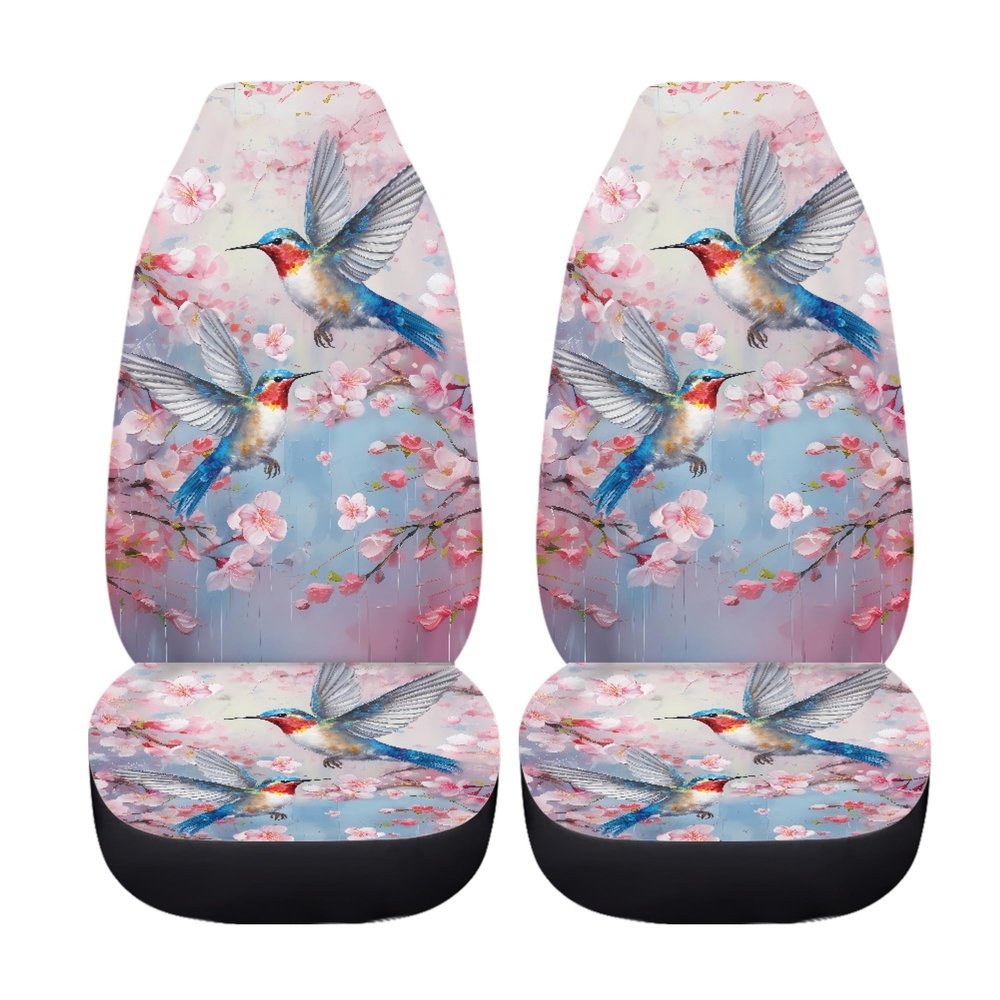Quelytytrip Hummingbird Print Car Seat Covers for Women,Universal Fit for Most Cars,SUVs,Trucks,Sedan,Cherry Blossoms Car Accessories