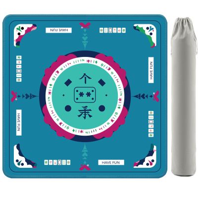 2F22E Mahjong Table Mat for American Mahjong, Neoprene Non-Slip Noise Reduction Mat with Printed Rules, 32.4 x 32.4 Inch Blue Table Cover for Poker, Cards & Board Games