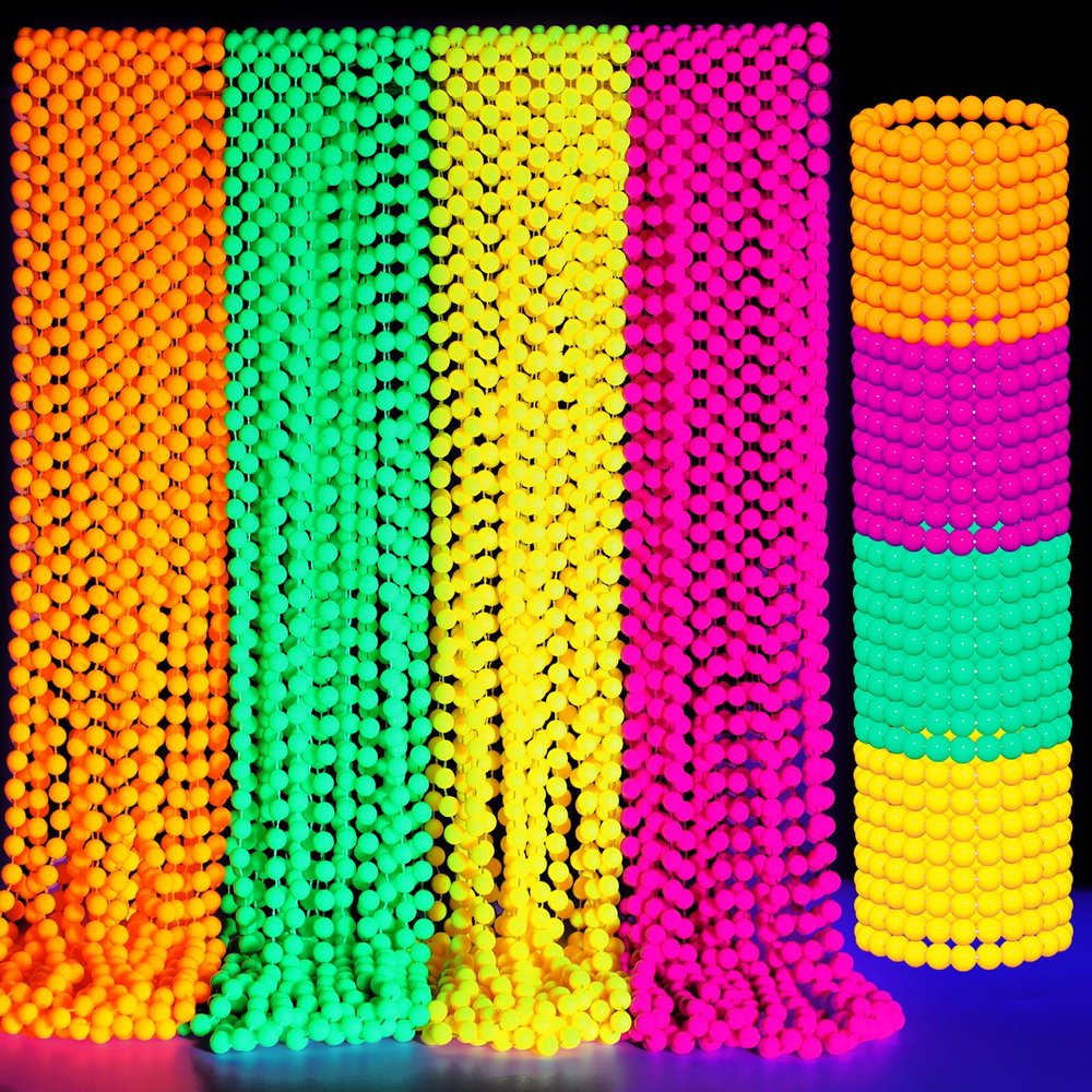 Ecally 96 Pcs Neon Bead Necklaces and Bracelets Set Glow in The Dark Party Supplies Colorful Glow Necklaces and Bracelets Bulk for Mardi Gras 80s Party Favors Carnival Concert Neon Night Accessories