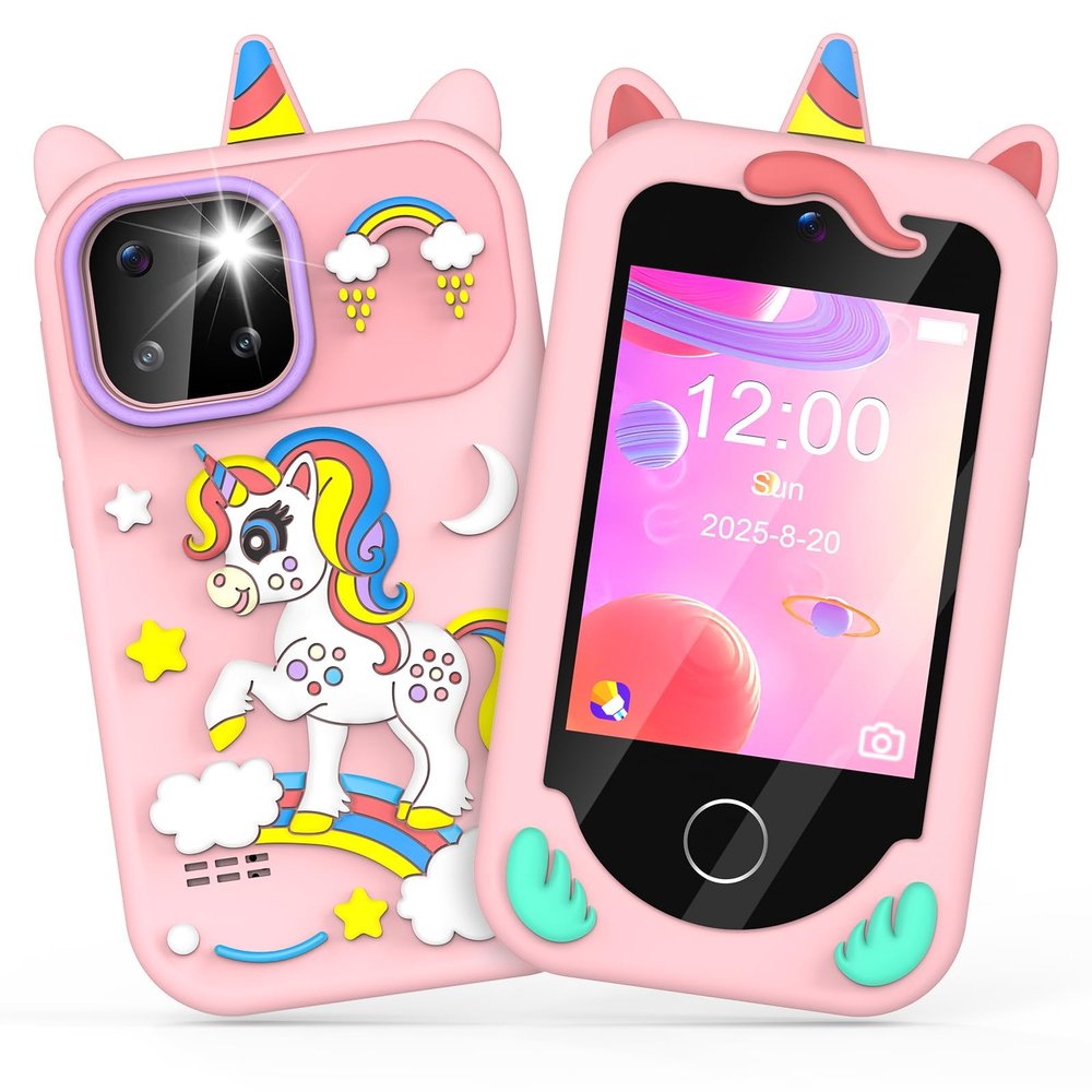 Kids' Phone Toy Imitate Smartphone Toy for 3-8 Year Old Girls & Boys - No Internet/Calls, HD Camera, MP3 Player, Learning Games | Christmas Birthday Gift for Toddlers (Pink)