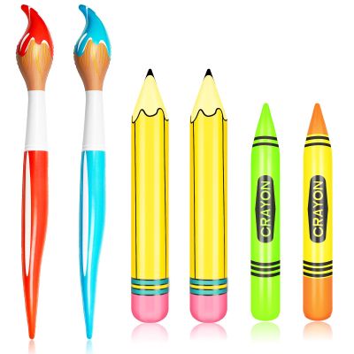 6 Pcs Giant Inflatable Paint Brush Crayon Pencil Set Large Blow Up Pencil Colored Crayon Art Paint Brushes Balloon Prop Kit for Events and Birthday Party Decorations