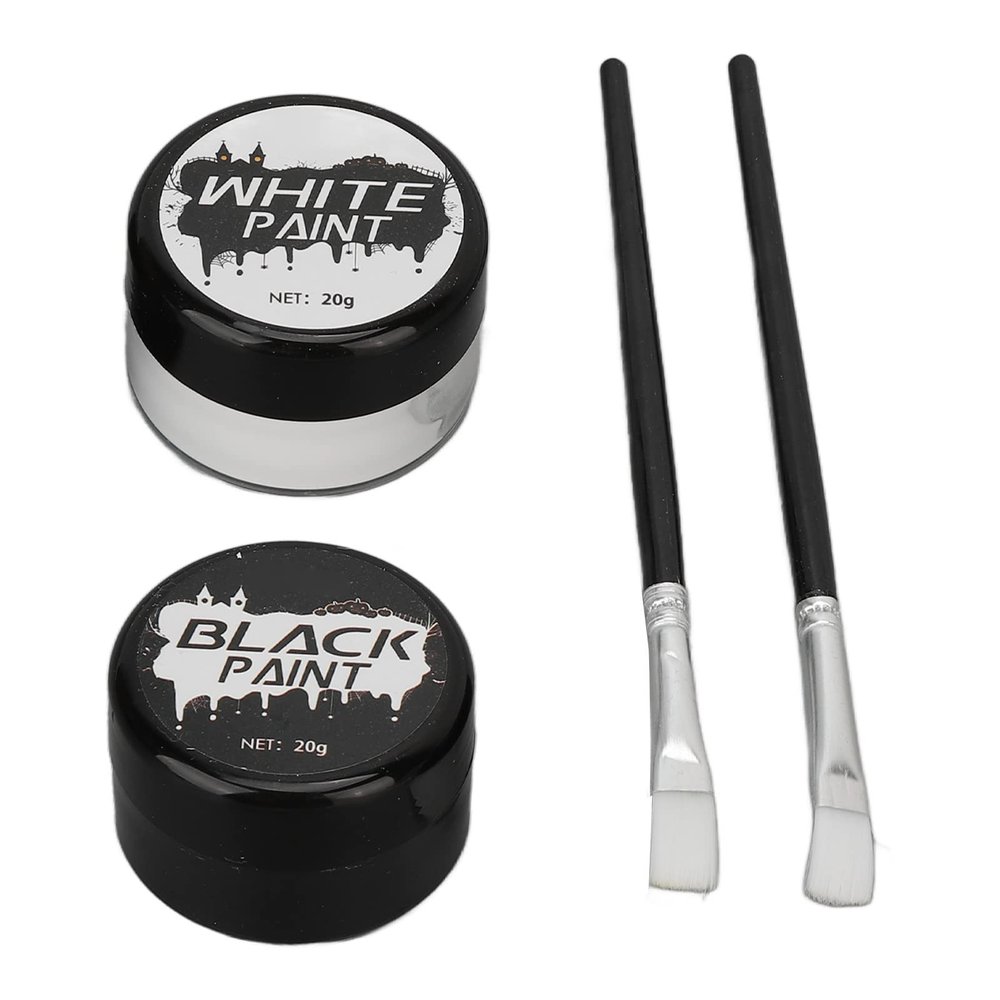 Halloween Face Painting Kit Black White Highly Pigmented Professional Face Body Paint , Non, Quick Drying for DIY Cosplay, Horror, Theater Theme Parties