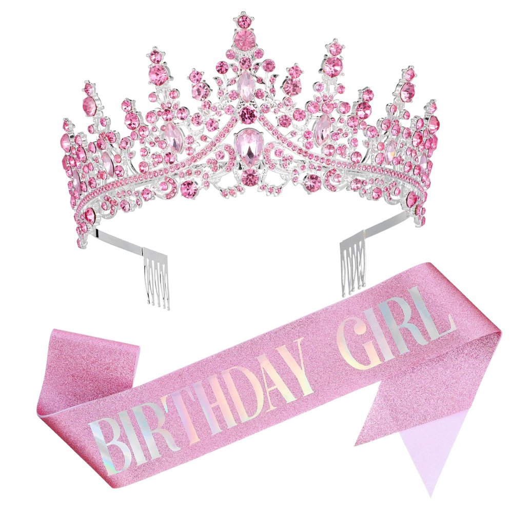 Beaupretty 1 Set Birthday Crown and Sash for Rhinestone Happy Birthday Tiara and Decorations for Parties Dances and Special Occasions Daughters and Friends
