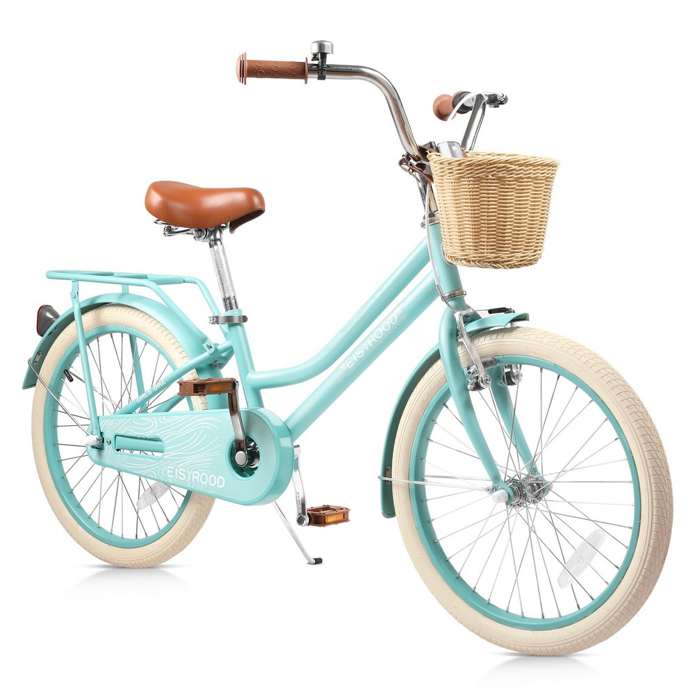 kaiwrxin 20 Inch Girls Bike, Single Speed Kids' Bicycles with Basket and Kickstand, Kids Beach Cruiser Bike for Girls, Adjustable Seat, Multiple Colors (Green)