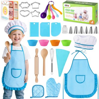 LovesTown Kids Cooking and Baking Sets, 32PCS Play Kitchen Accessories Pretend Play Toys for Toddler Birthday for Boys