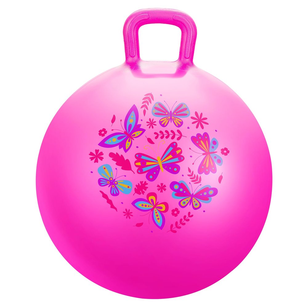 PlayZap Hopper Ball for Kids 3-8,18 Inch Pink Bouncy Ball with Handle, Inflatable Hippity Hop Bounce Hopping Toys Indoor Outdoor for Boys Girls Gifts, Butterfly