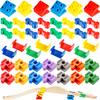 44 Pcs Wooden Train Track Accessories Wooden Track Connector Bulk Building Block Train Expansion Pack for Kids Educational Toys view 1
