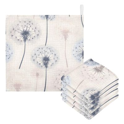 YETTASBIN Dandelions Muslin Baby Hand Washcloths, Soft Cotton Bath Face Towel, 4 Layers Extra Absorbent Feeding Burp Cloth for Newborn Infant, 5 Pack