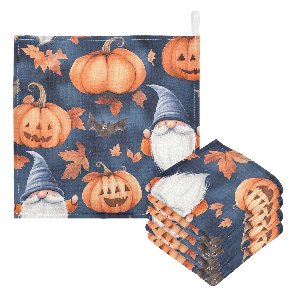 Qilmy Pumpkin Gnome Baby Washcloths 5 Pack, Absorbent Soft Cotton Newborn Muslin Washcloths Face Towels, 12 x 12 Inch