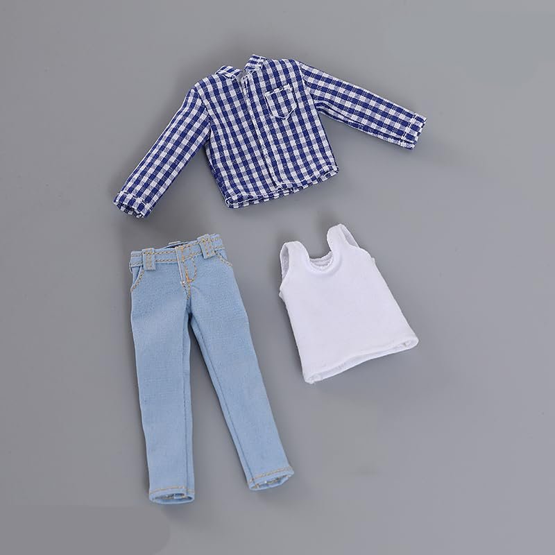 1/12 Scale Male Clothes, Vest Shirt Jeans Suit for 6 inches Male Action Figure, 1/12 Teenagers Boys Figure Costume Clothing Outfit (Blue)