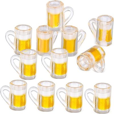 12PCS Mini Plastic Beer Mug Decorations  Dollhouse Resin Drink Cups for Keychain Accessories, DIY Craft Projects, Tableware Display, Miniature Scene Decor, Automobile Interior Supplies