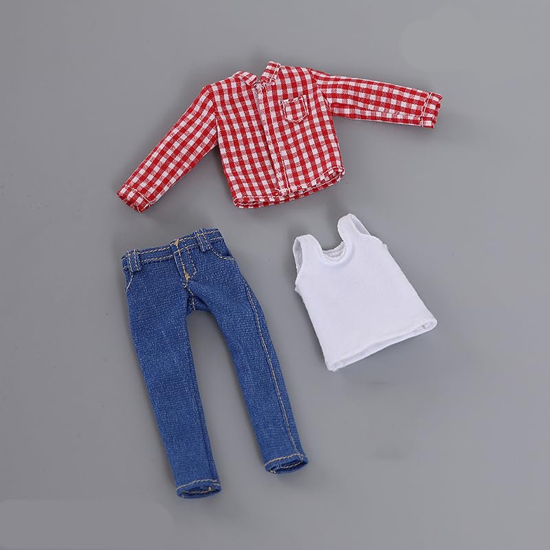 1/12 Scale Male Clothes, Vest Shirt Jeans Suit for 6 inches Male Action Figure, 1/12 Teenagers Boys Figure Costume Clothing Outfit (red)