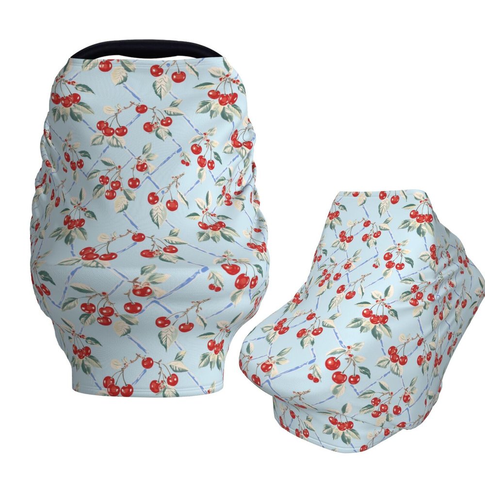 Muishi Vintage Cherry and Leaves Baby Car Seat Covers Carseat Canopy Soft Infant Stroller Cover Nursing Breastfeeding Covers for Girls Boys Newborn