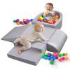 Auksay Baby Climbing Blocks, Soft Play Set for Crawling Baby 6-12 Months, Anti-Slip Particles Bottom & Velcro Connectors, High-Density Foam Gym with Soft Fabric Cover (Balls not Included)(Grey) view 1