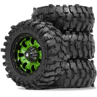 1.9 Beadlock Wheels and Tires OD 88mm / 3.46" for for 1/12 RC Crawler Car MN-82 Truck 4x4 LC79 MN99-S2 MN-128 MJX H12Y+ 1/12 Crawler Upgrades, 4-PCS (Green)