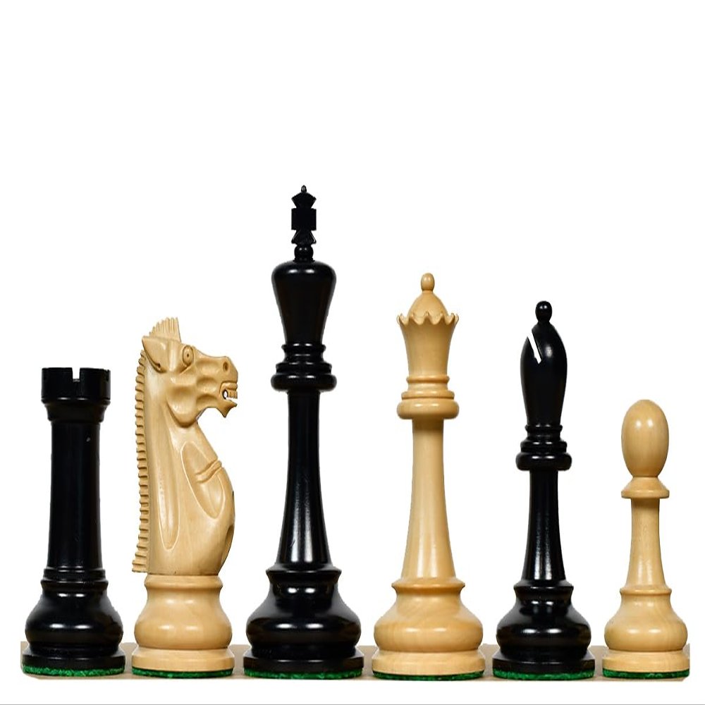 1966 Chess Olympiad Reproduced Staunton Chess Pieces 4.0" King Weighted Set in Ebonized & Boxwood Handmade Tournament Style