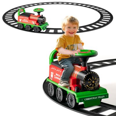 HOMGX Electric Ride On Toy, 6V Powered Toddler Ride-on Train Set with Tracks, Flashing Light, Storage Seat & Anti-tilt Device, Kids Ride On Train for Boys & Girls 2+ Years, Gift for Christmas (Green)