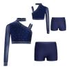 6-16 Kids Girls Tops Costumes for Lyrical Modern Dance Figure Skating Competition Stage Performance(Deep Blue,16) view 4