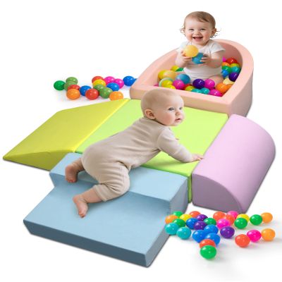 Auksay Baby Climbing Blocks, Soft Play Set for Crawling Baby 6-12 Months, Anti-Slip Particles Bottom & Velcro Connectors, High-Density Foam Gym with Soft Fabric Cover (Balls not Included)(Colorful)