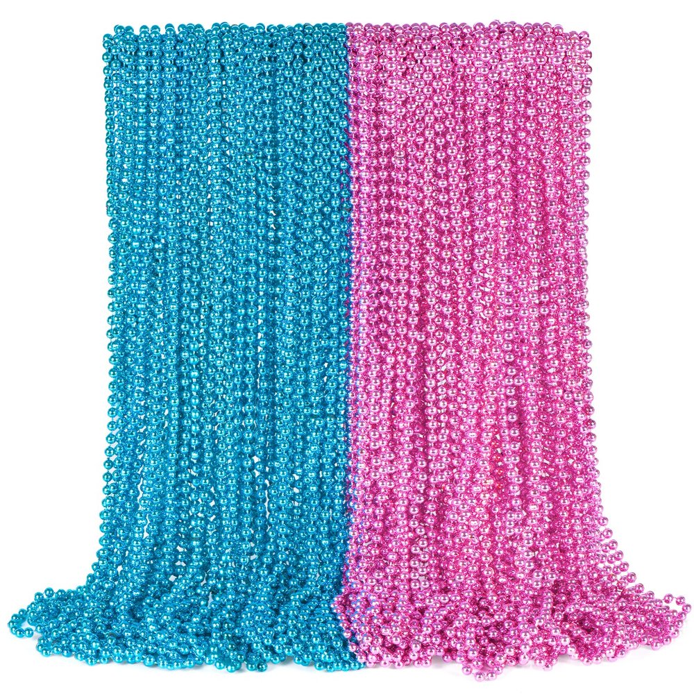 50PCS Gender Reveal Necklaces, 33 Inch Metallic Pink and Blue Beads Necklace for Gender Reveal Decorations Ideas, Party Favors, Photo Props, Baby Shower Announcement Party Table Scatter(Pink&Blue)