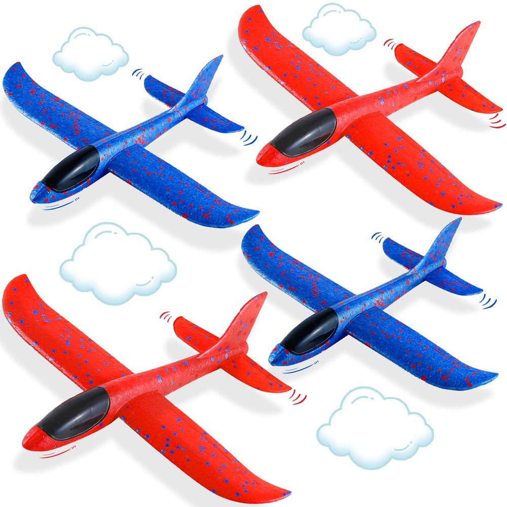 CACASO 4 Pack Foam Airplane Toys,13.5" Hand Throwing Foam Airplanes,Flying Toy for Kids Toddler,Styrofoam Glider Airplanes for Outdoor Sport Games,Birthday Gifts,Party Favors