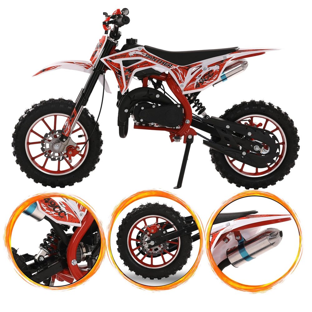 feneihe 50cc Kids Dirt Bike, 2-Stroke Mini Bike, Dirt Bike for Kids 8-14,Gas Power Pocket Rocket Bike with 10" Wheel & Front Rear Disc Brakes,Off Road Mini Motorcycle Max Speed 25MPH Red