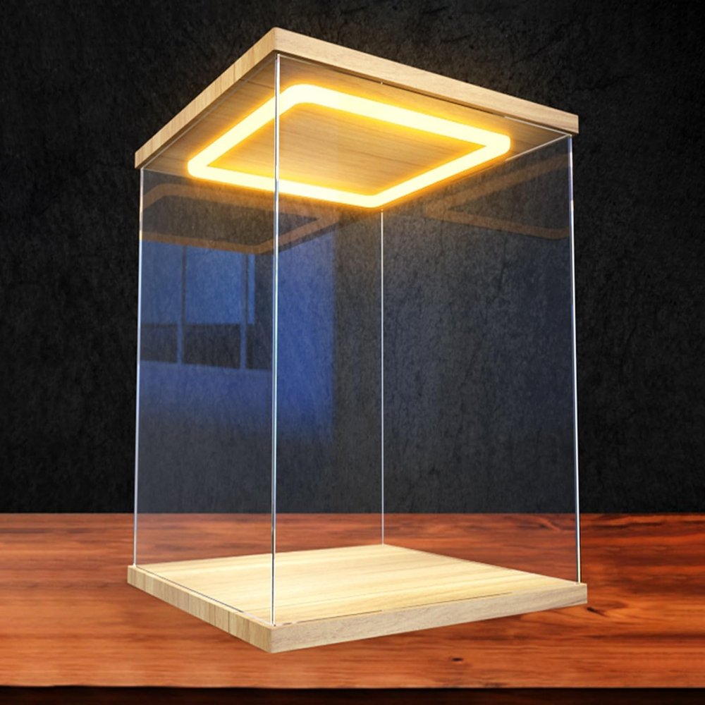 Xyrona Display Case Tall Acrylic Boxes with Led Light, 6" 8" 10" 12" 14" 16" 20" 24" Display Case for Collectibles, Plastic Cube Storage Bins with Door(L15xW20xH25cm/6x8x10)
